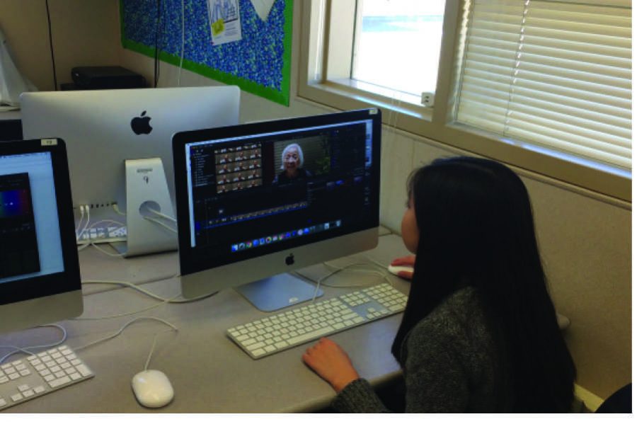 AV Junior Vi Nguyen works on her short documentary chronicling her family's life as refugees from Vietnam.