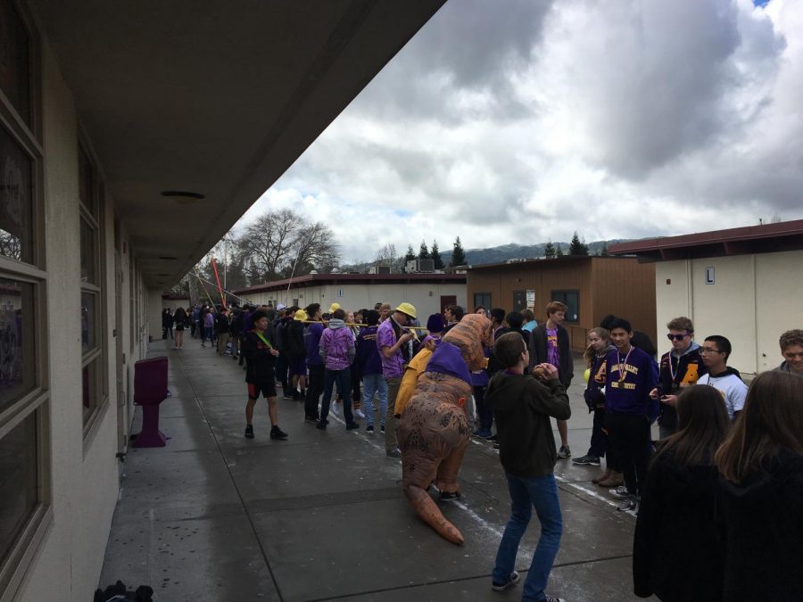 AV Students waiting for their turn as  the cameraman starts at the beginning of the Lip Dub track.