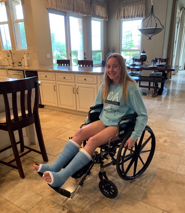 After breaking both ankles in a cheerleading routine, Linzee Alcaide had to spend over a month in a wheelchair.