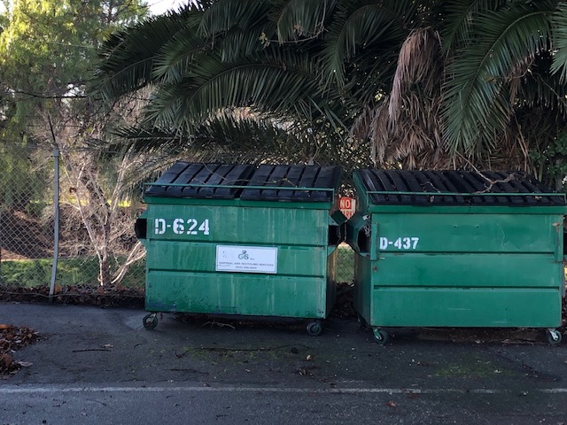 The City of Pleasantons recycling container along with the bins that were placed in classrooms are now being stored on campus.