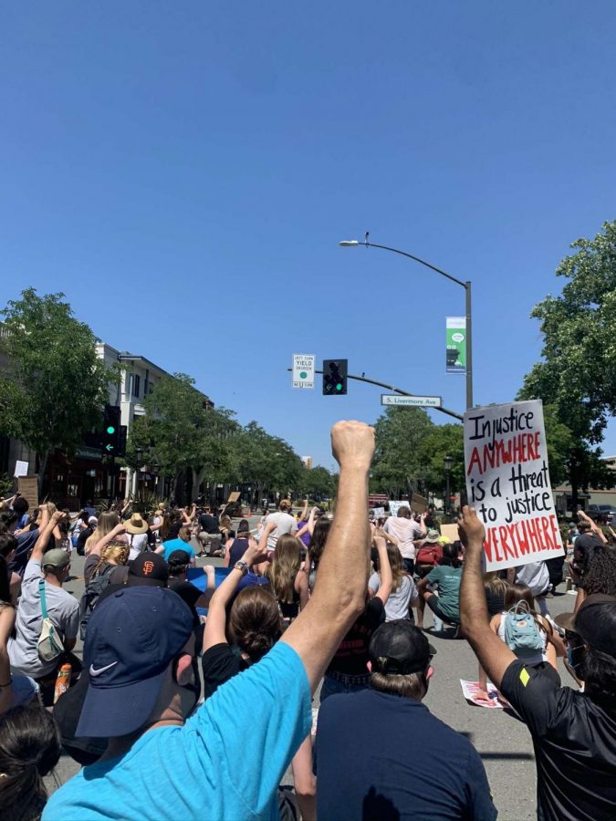 Downtown+Pleasanton+businesses+boarded+up+fearing+violence+and+looting%2C+but+on+June+6%2C+2020+the+protesters+gathered+to+shout+their+message+in+peace.+