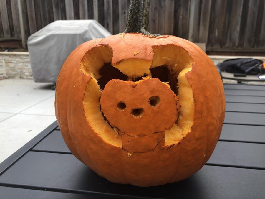This pumpkin was carved by 8th grader Mia Chang.