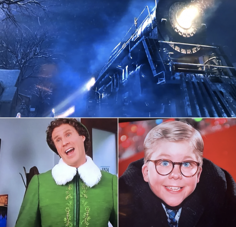 The game was trivia based on holiday movies. Examples of these classic movies include The Polar Express (top), Elf (bottom left), and A Christmas Story (bottom right). 
