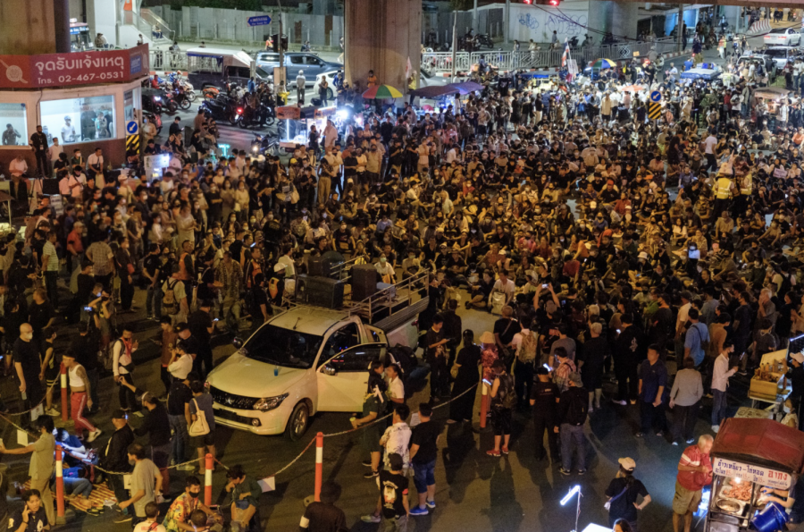 Hundreds of people gathered to protest Thailands constitutional monarchy.