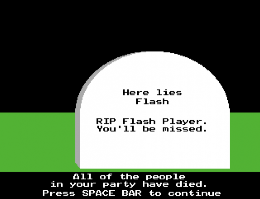 A grave in a Flash Game known as The Oregon Trail Game, depicting the end of Flash Player.