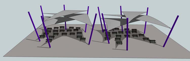 A model of the planned shade structure. It will cover around 8,000 square feet when it is installed, hopefully in late spring.