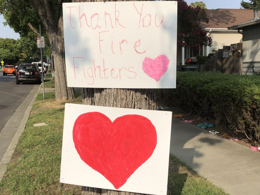 Residents around town drew posters to commemorate firefighters.