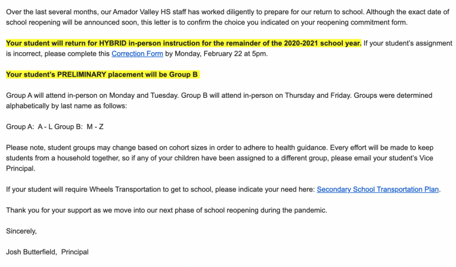 Students received an email on Wednesday informing them on which group they are in.