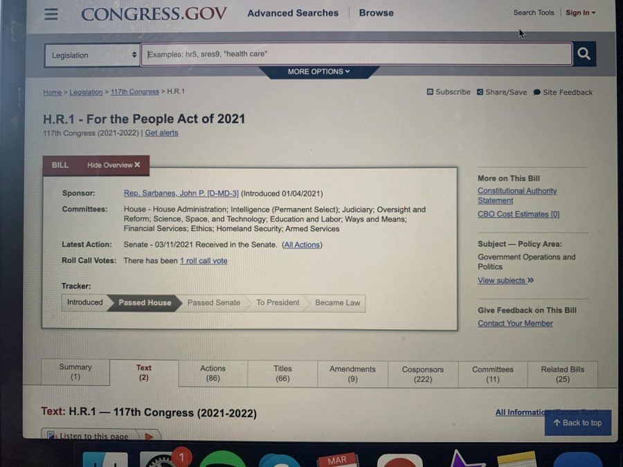 H.R.1: For the People Act of 2021 was passed by the House of Representatives on Wednesday, March 3rd.