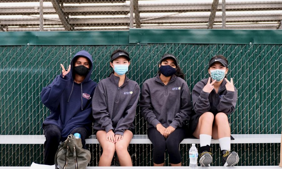 From left to right: Gayathri Yedavilli ('22), Y-Duyen Nguyen ('23), Maryam Suratwala ('22) and Emma Wen ('22) relax before their games start.
