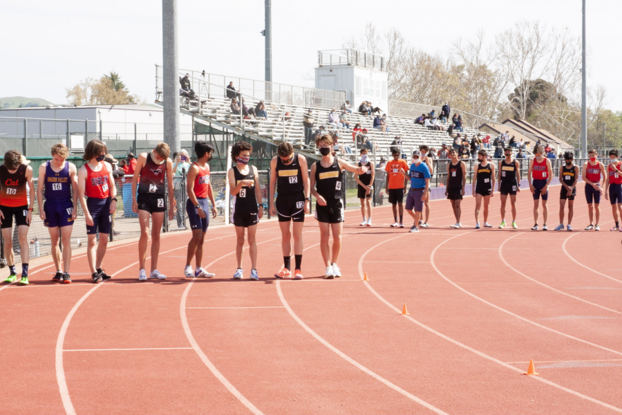 Here we see runners from all schools lining up for an 800 meter run.