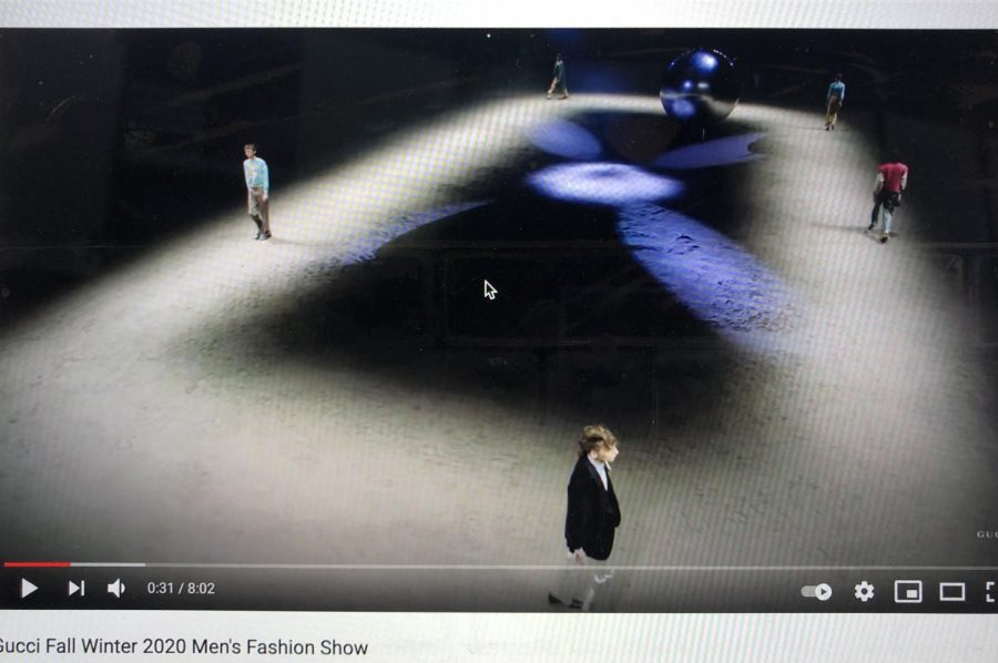 The Gucci Fall Winter 2020 Mens Fashion Show included many elements such as a pendulum. 