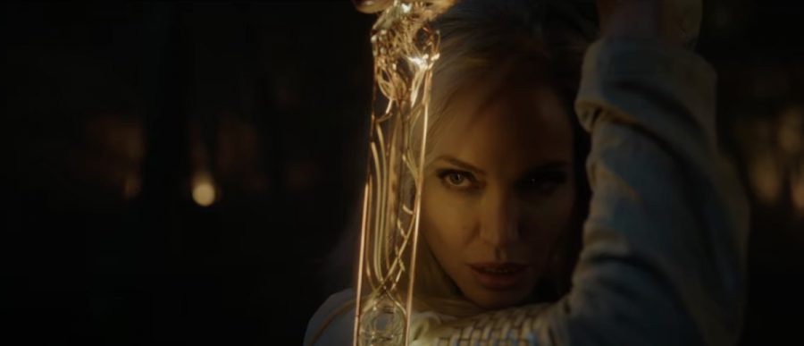 Angelina Jolie plays Thena, an Eternal who can manifest objects out of cosmic energy.