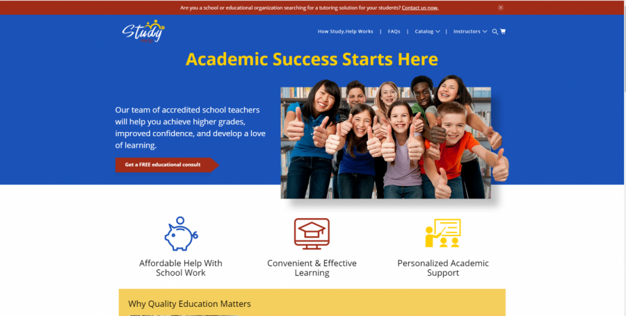 Going to the main page of study.help shows a professional website with happy students.