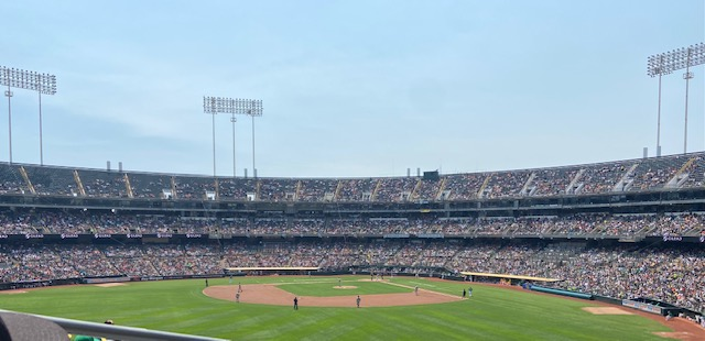 +The+Oakland+A%E2%80%99s+faced+off+against+the+San+Francisco+Giants+in+the+Battle+of+the+Bay+series+at+a+packed+Oakland+Coliseum.