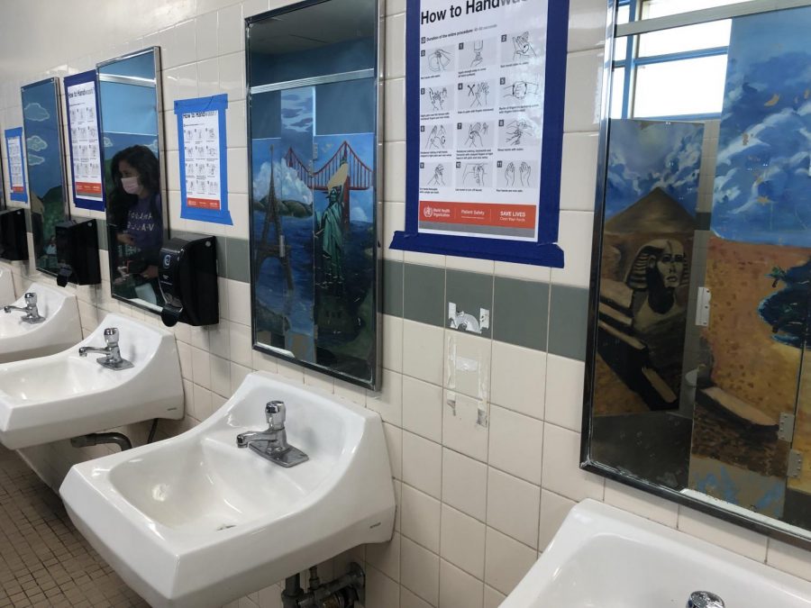 Soap dispensers are missing from their slots in the girls bathroom, as a result of the social media trend to steal school items.