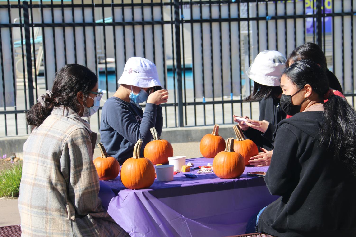 English second language students participate in a pumpkin painting social