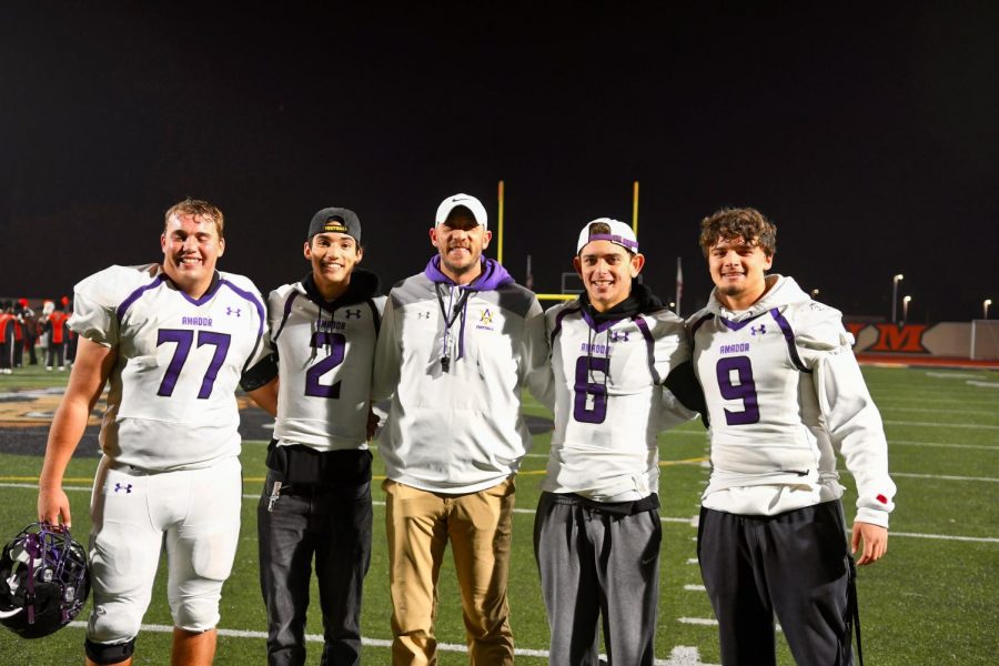 Amador football players grin at the camera, thankful for a great season.