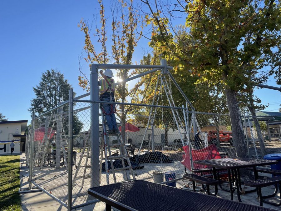 Construction workers put in tremendous effort for the shade structure, creating a safer environment for the students.