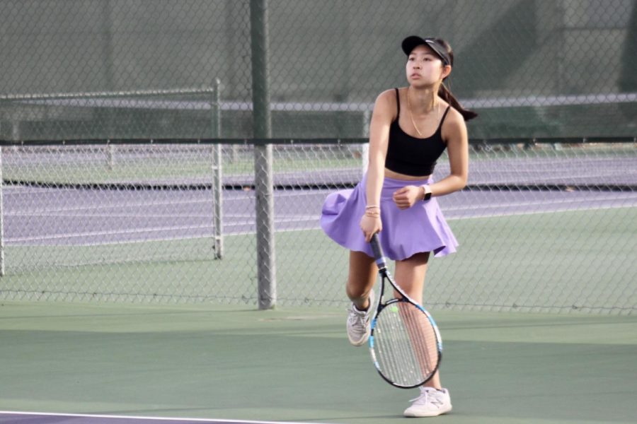 Y-Duyen Nguyen (23), of the Amador Girls Tennis team, had a strong win against Arroyo High School. 
