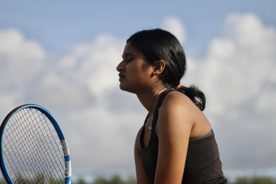 Gayathri Yedavilli (24) awaits her opponents hit.