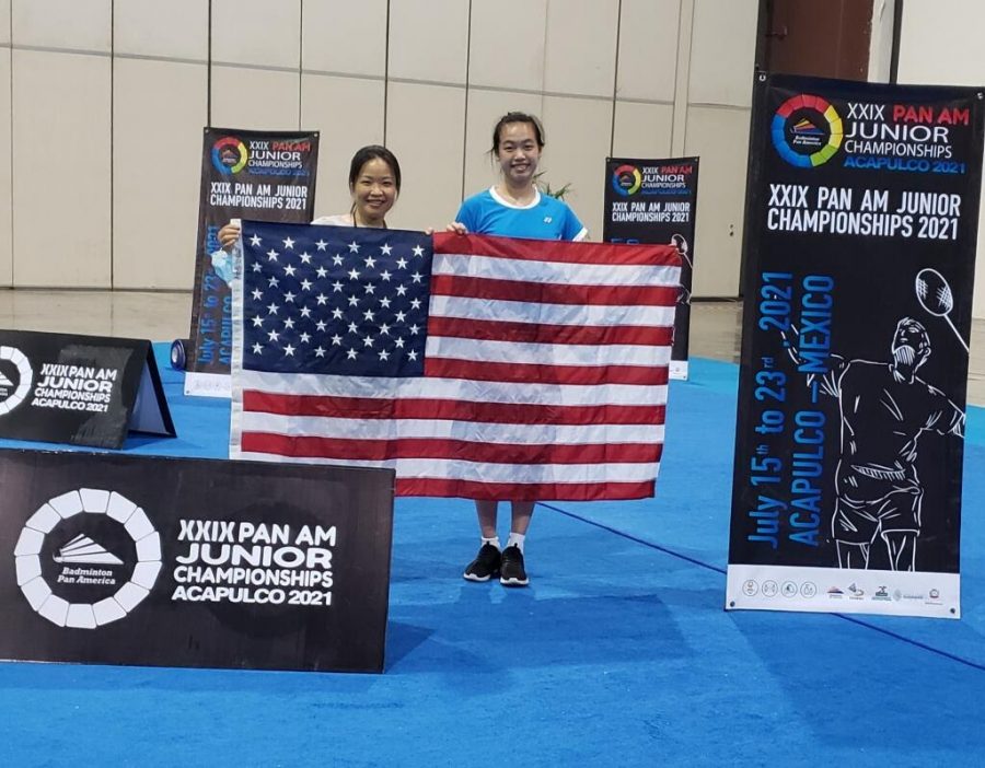 Joline smiles with her mother Sandy Xue at her second national junior Pan Am tournament.