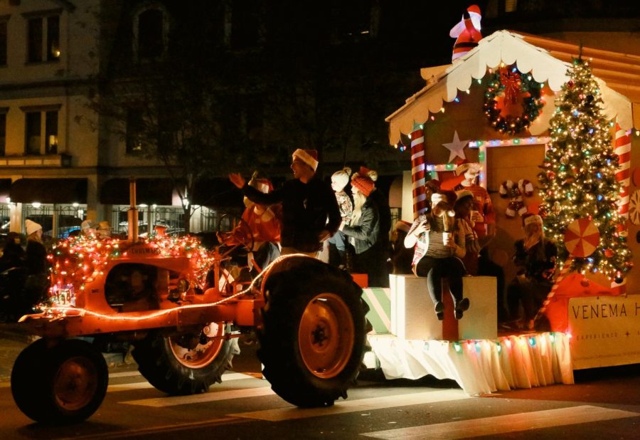A lit up house, with a tractor, was just one of the many floats and trucks that rolled through the parade. 