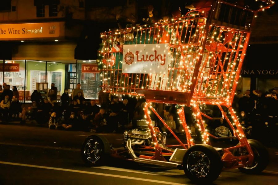 With a motorized trolley, kids representing the Lucky store were able to participate in the parade. 