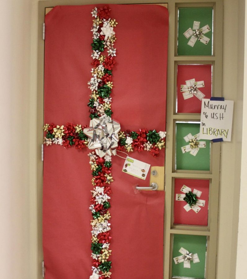 Ms. Murray decorated the door as a Christmas present illustrating how students are the gift to Amador
