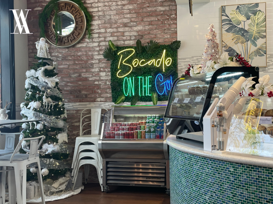 The main counter’s decorated in a blue-green tile pattern that evokes the rippling, shimmering sea, and a leafy display of “Bocado on the go” offers newcomers a bright welcome to the establishment. (Carol Xu)