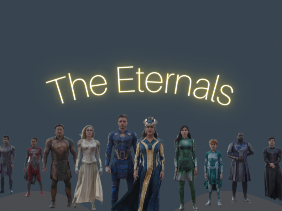 All of the Eternals stand with their leader, Ajak.

