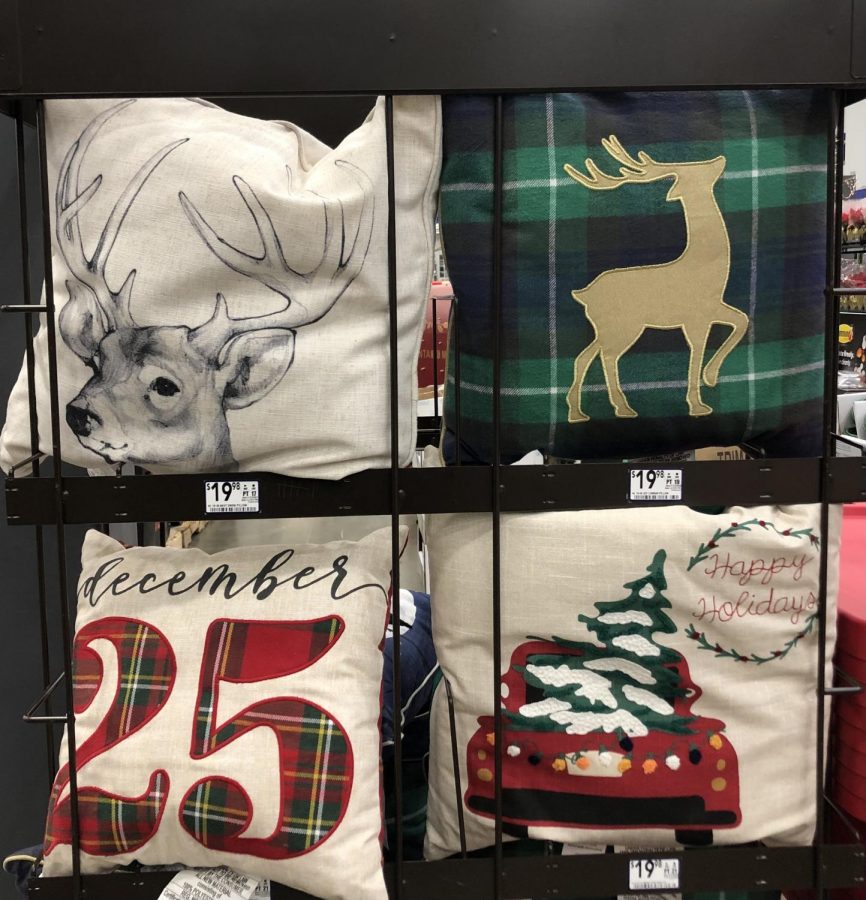 Home Depot at 6000 Johnson Dr. In Pleasanton Square Shopping Center  sells winter and Christmas pillows.