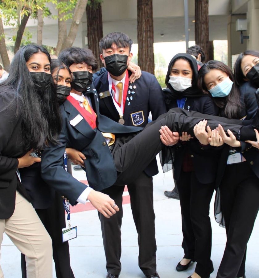 Amador and Foothill DECA club officers group together for a fun group photo.