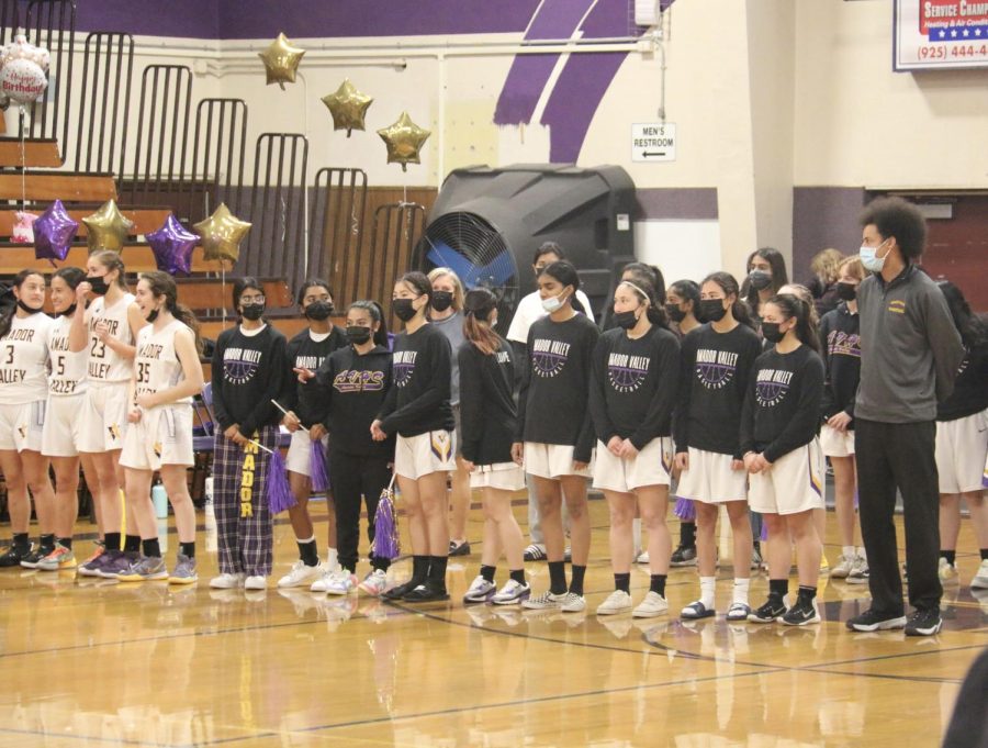 All members of the AV Girls Basketball team participated in the Senior Night, honoring senior players.