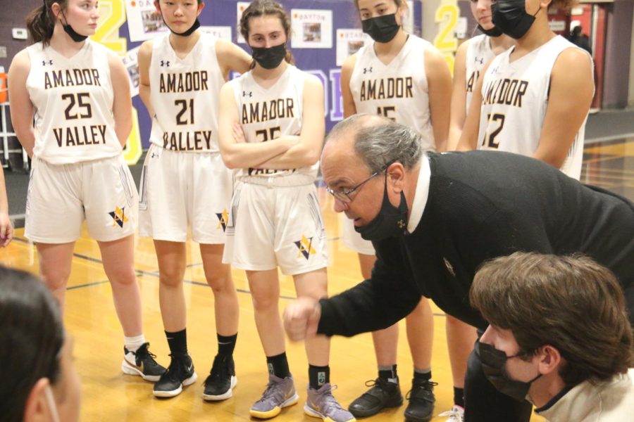 Dan Sweeney, the Head Coach of the Girls Basketball team, gives suggestions to the members and encourages them to try hard.