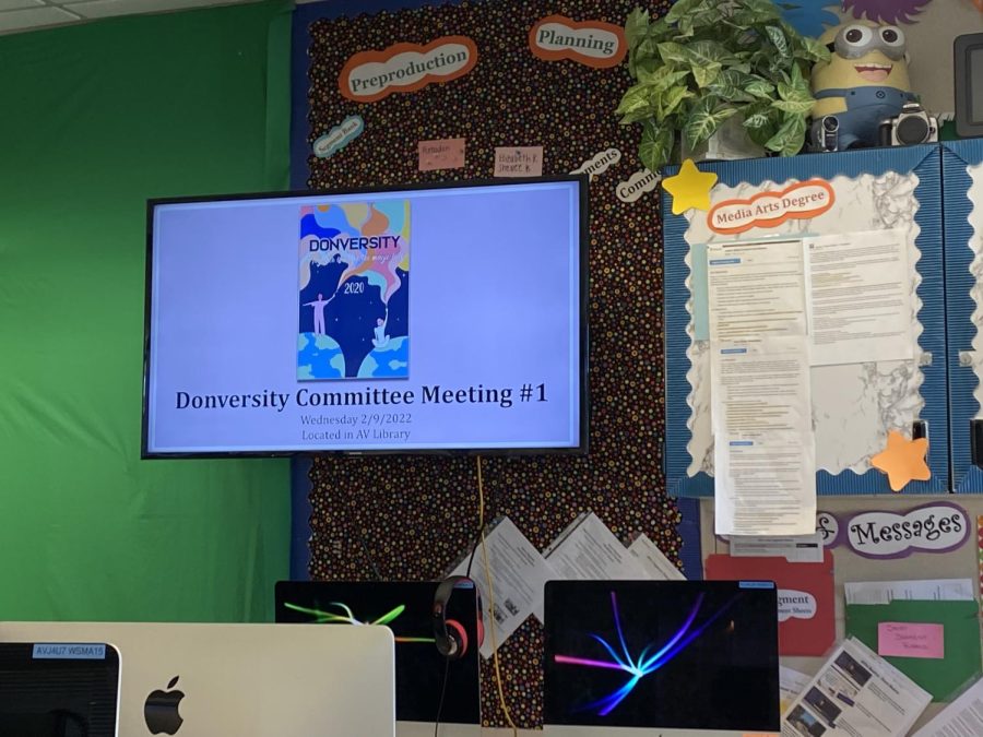 One of the first meetings was held in J-4, Mrs. Connellys classroom. The TVs were used to project the slides and videos, and students learned about the history and the importance of Donversity.