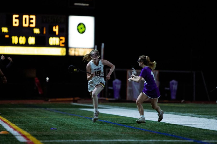 Sophia Marcoux ‘23 sprints downfield with the ball.