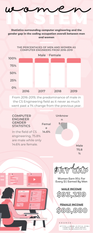 A statistic around the lack of gender representation in the computer engineering field as women remain in the minority within computer science fields.