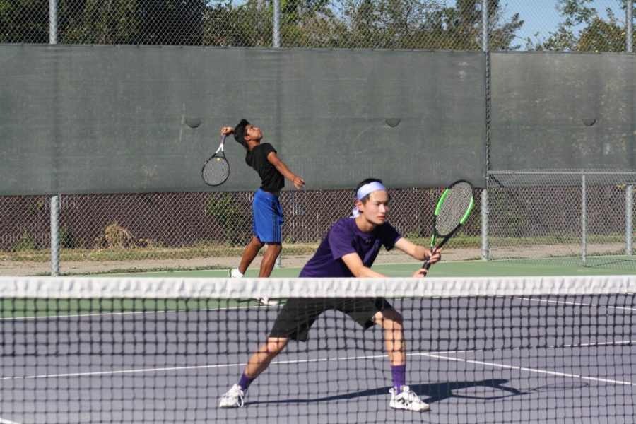 Case Bahl('24) made his serve while Brayden Ye('24) worked collaboratively for defense.