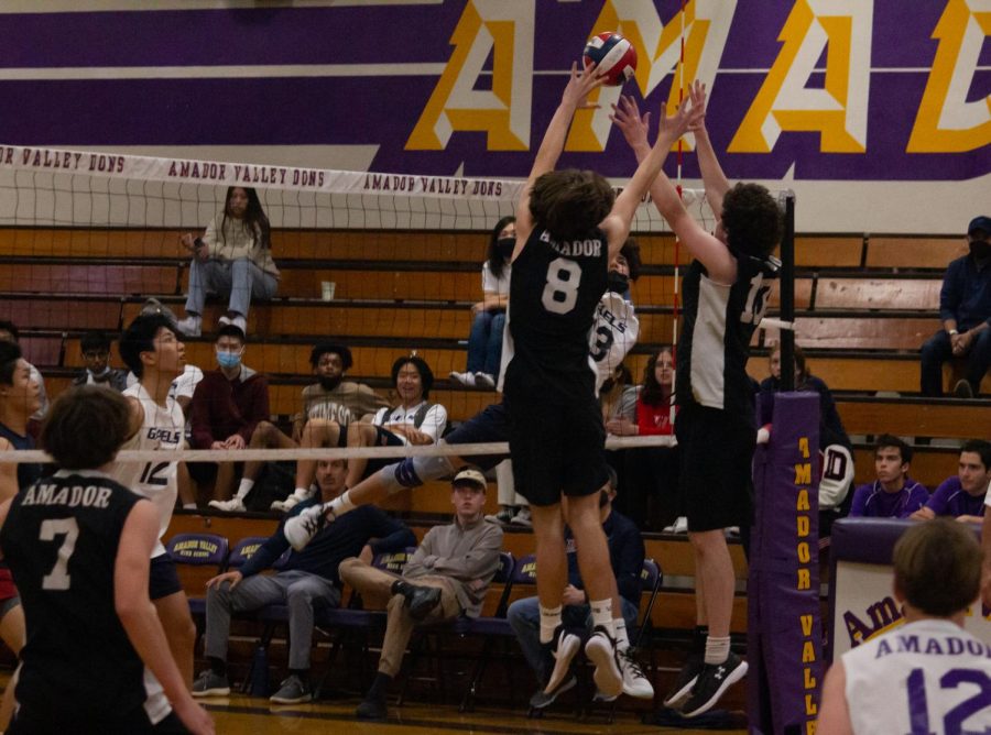 Luke Melvin ('23) and Nate Clinton ('23) dash to block the Gaels from scoring.