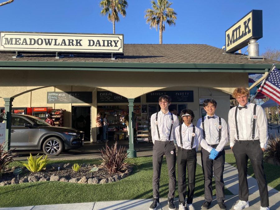 From left to right - Gus Shiblaq (‘24), Rithwik Shah (‘23), Tyler Goldberg (‘22), and Evan Grell (‘23) pose in front of the dairy, proud of their work for the day.
