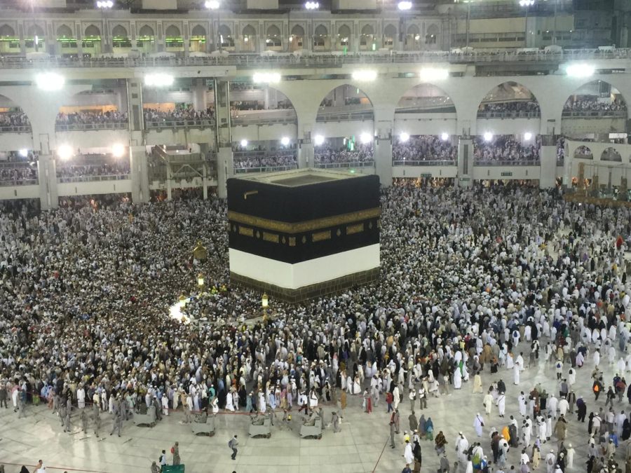 People from around the world gather at the Great Mosque Of Mecca during Ramadon.