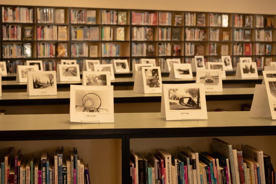 Students work from the photography class are shown in the Art Gallery in the Library. 