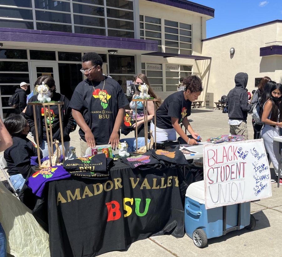 BSU, Black Student Union, sell their self-designed items in the Donversity club fair during lunch.