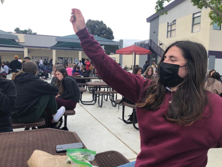 Certain sophomores and junior students spend their lunch throwing food such as apples, carrots, and other items from the cafeteria. 