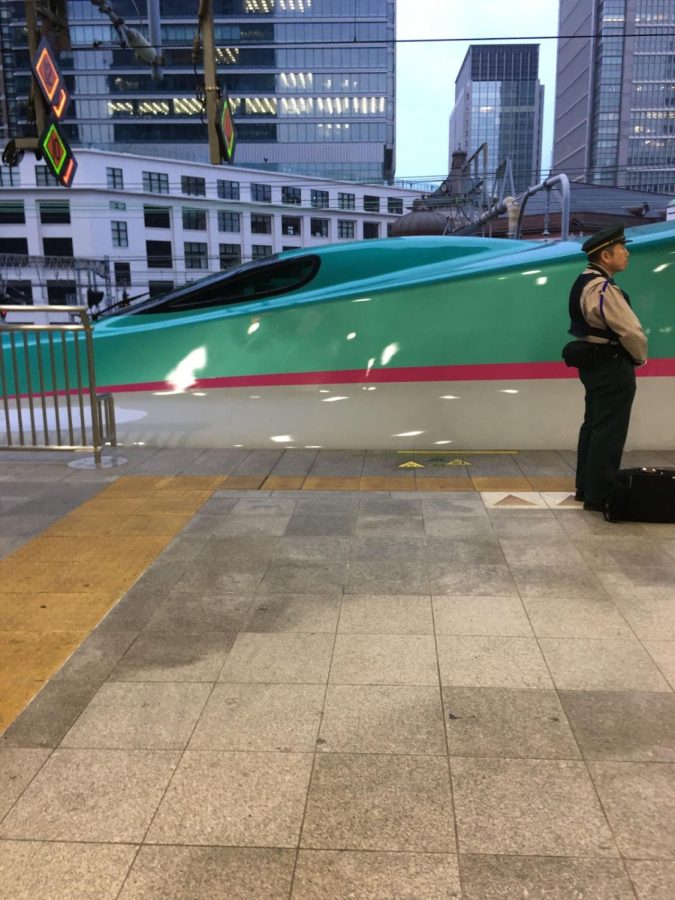 A Bullet Train at Tokyo Station stops. 