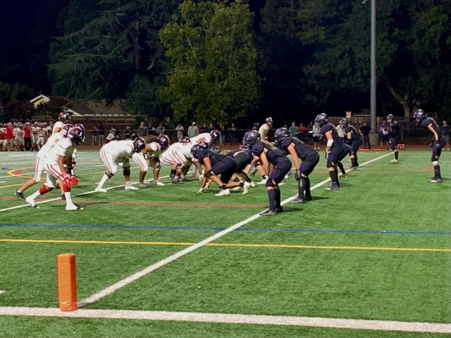 The Amador Valley Dons line up at their own four-yard line to make a play against Clayton Valleys offense.