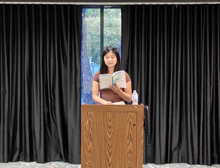 Tho Nguyen (‘23), this years teen poetry laureate, read poems from the poetry book she recently published.