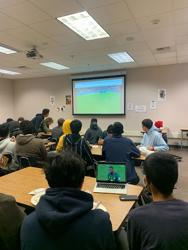 Students can also pull out their own computers to watch other live games.
