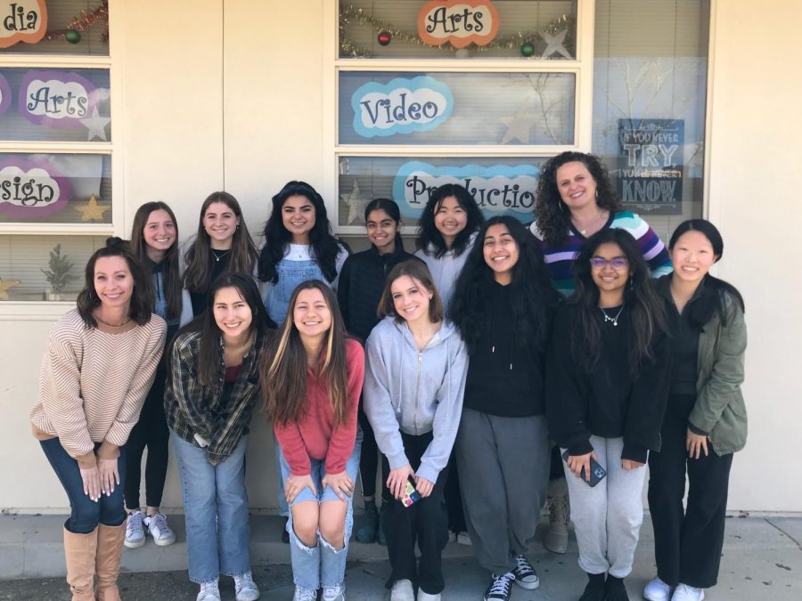 A group of female students from AVJ pose for a photograph to commemorate International Womens Day, celebrating and acknowledging the invaluable contributions of women in society.